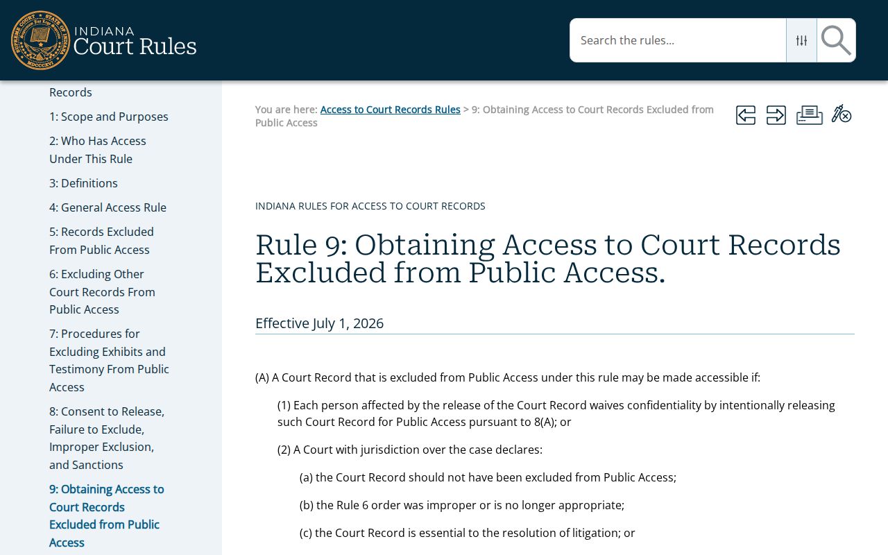 Allen County docket search access under Indiana Rule 9