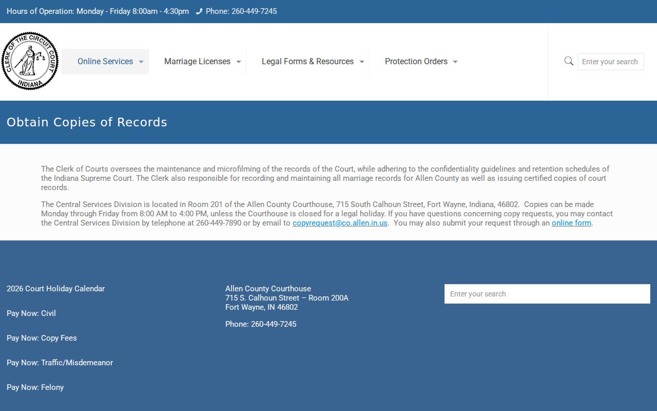 Allen County Clerk court record copy instructions