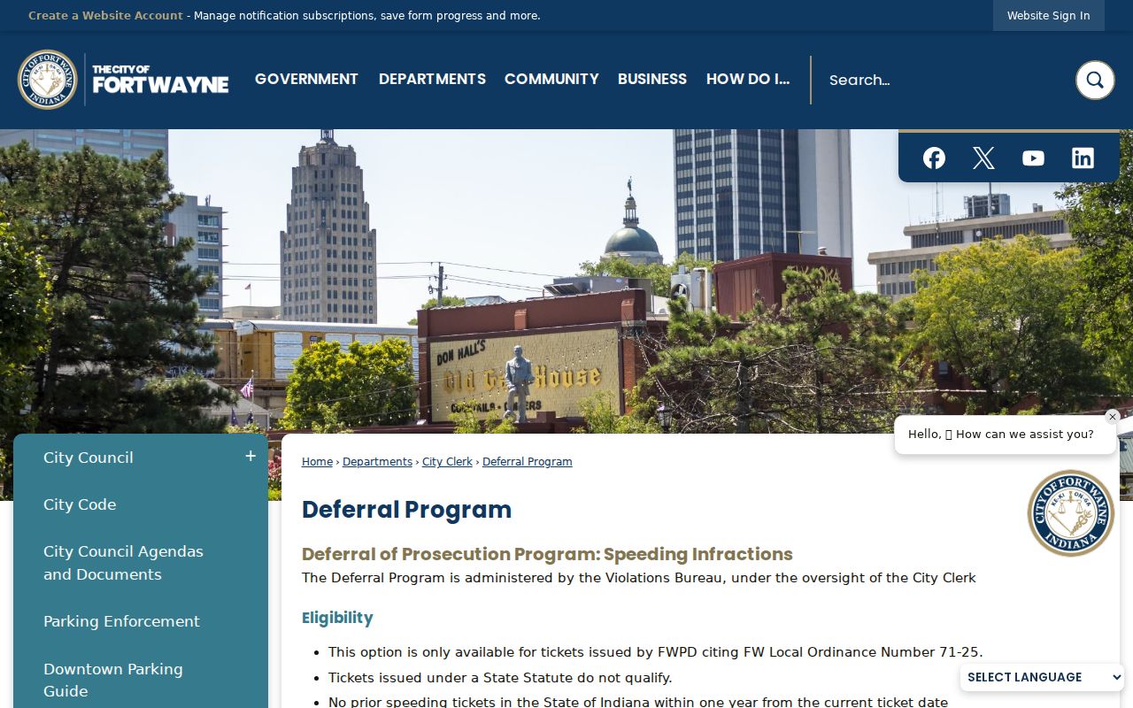 Fort Wayne court records ordinance deferral source