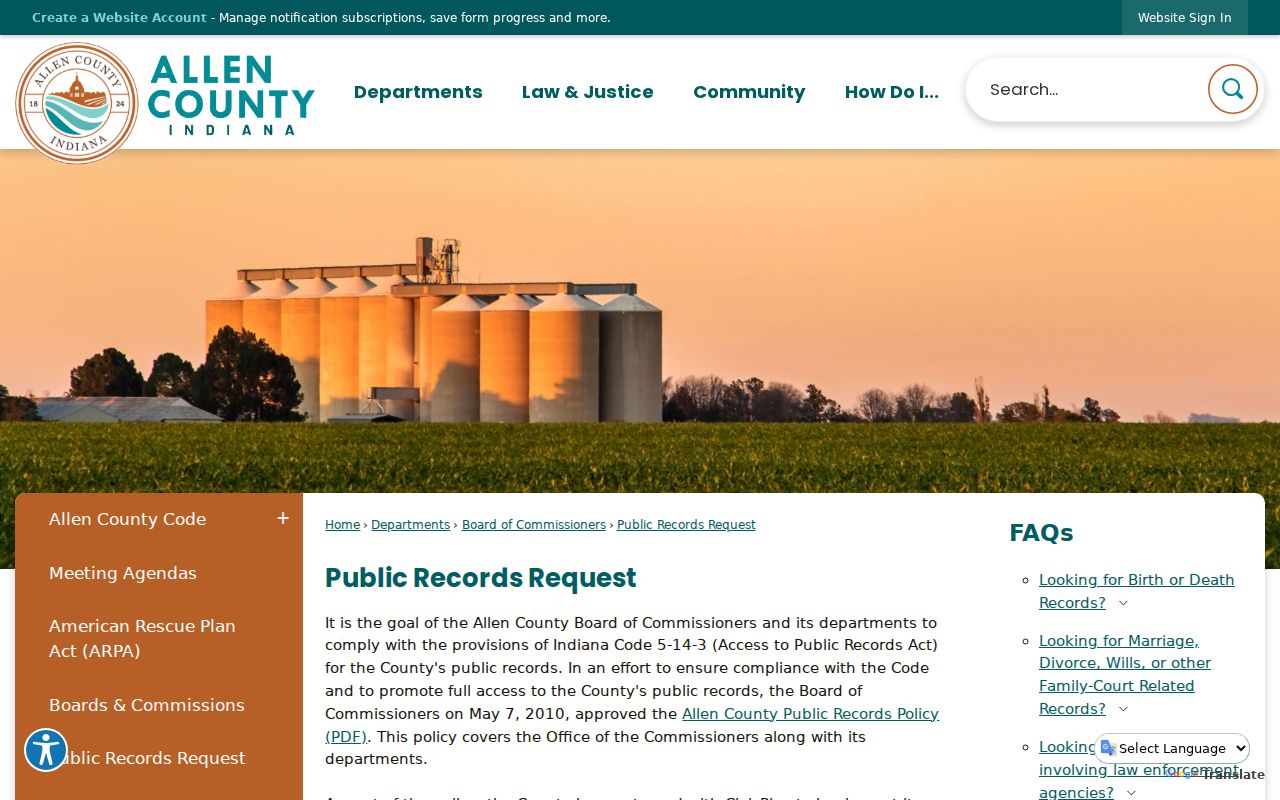 Allen County public records request page