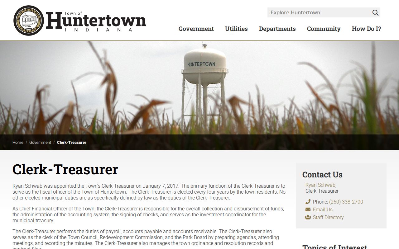 Huntertown court records and Clerk-Treasurer municipal office