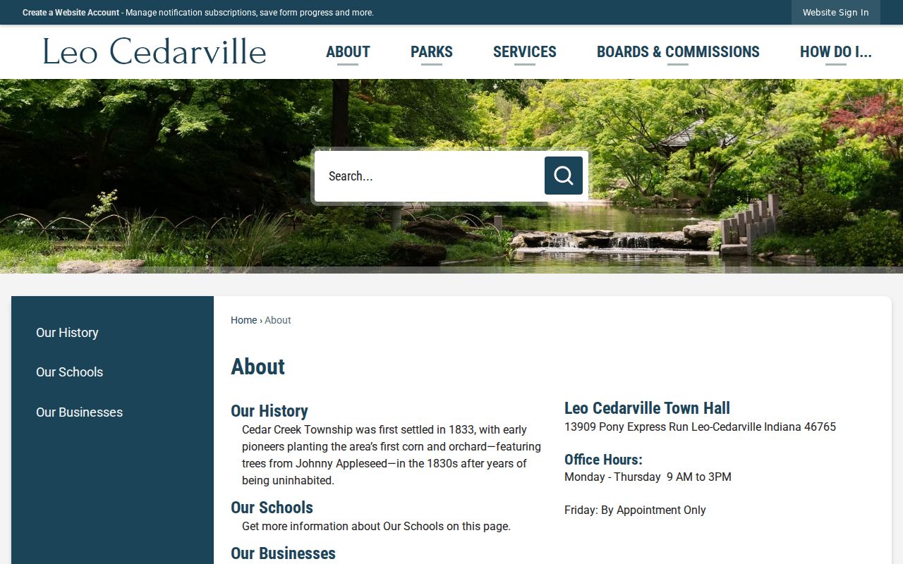 Leo-Cedarville court records Town Hall contact context